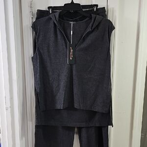 Charcoal Flare Leg Pants and Sleeveless Hoodie Coordinate Set
